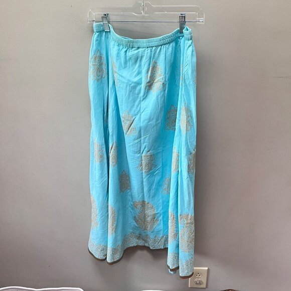 Soft Surroundings Aqua Blue & Gold Maxi Skirt Size PS - Picture 4 of 5